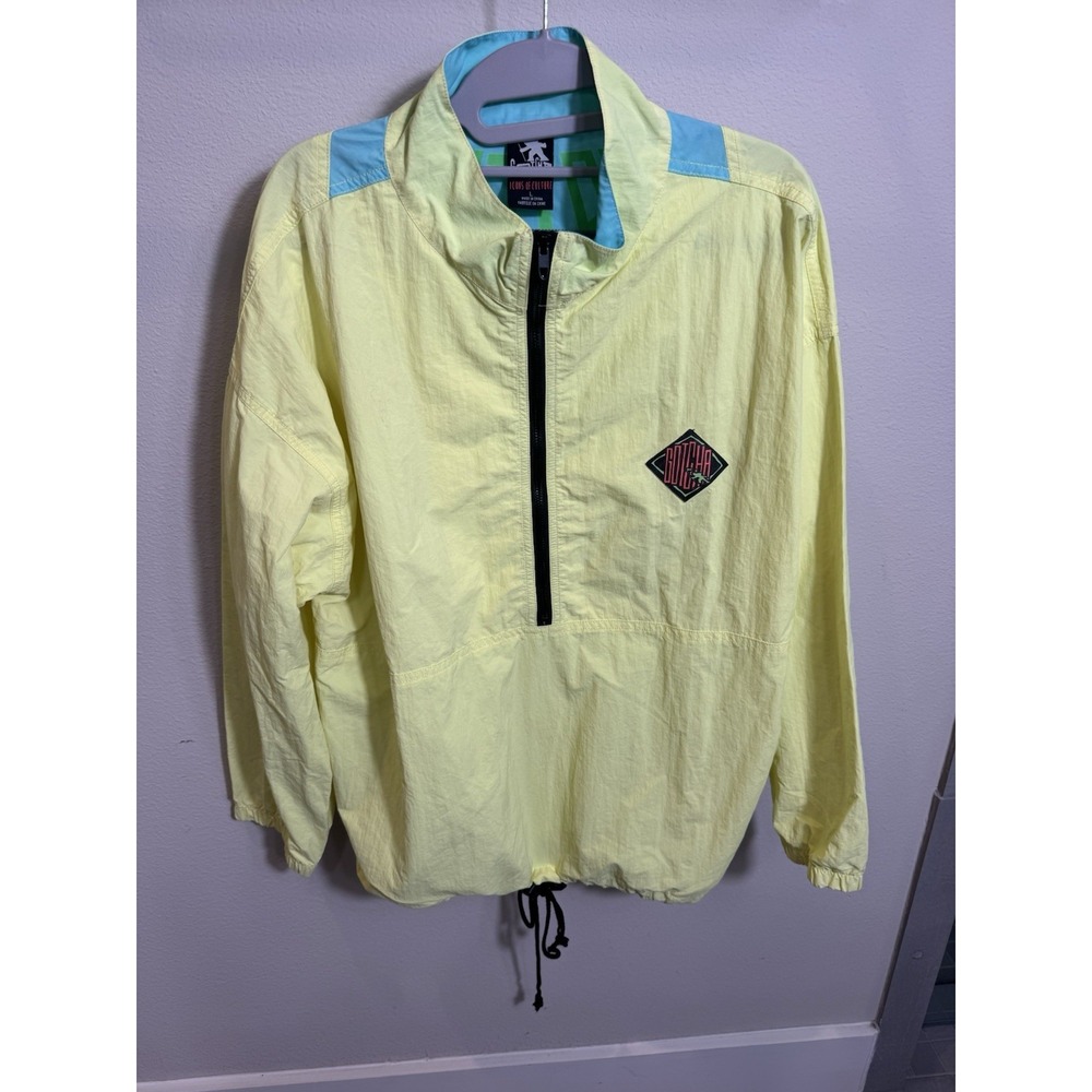 Mens GOTCHA Neon Green Vintage Half Zip Nylon Windbreaker Jacket Sz‎ LCollar